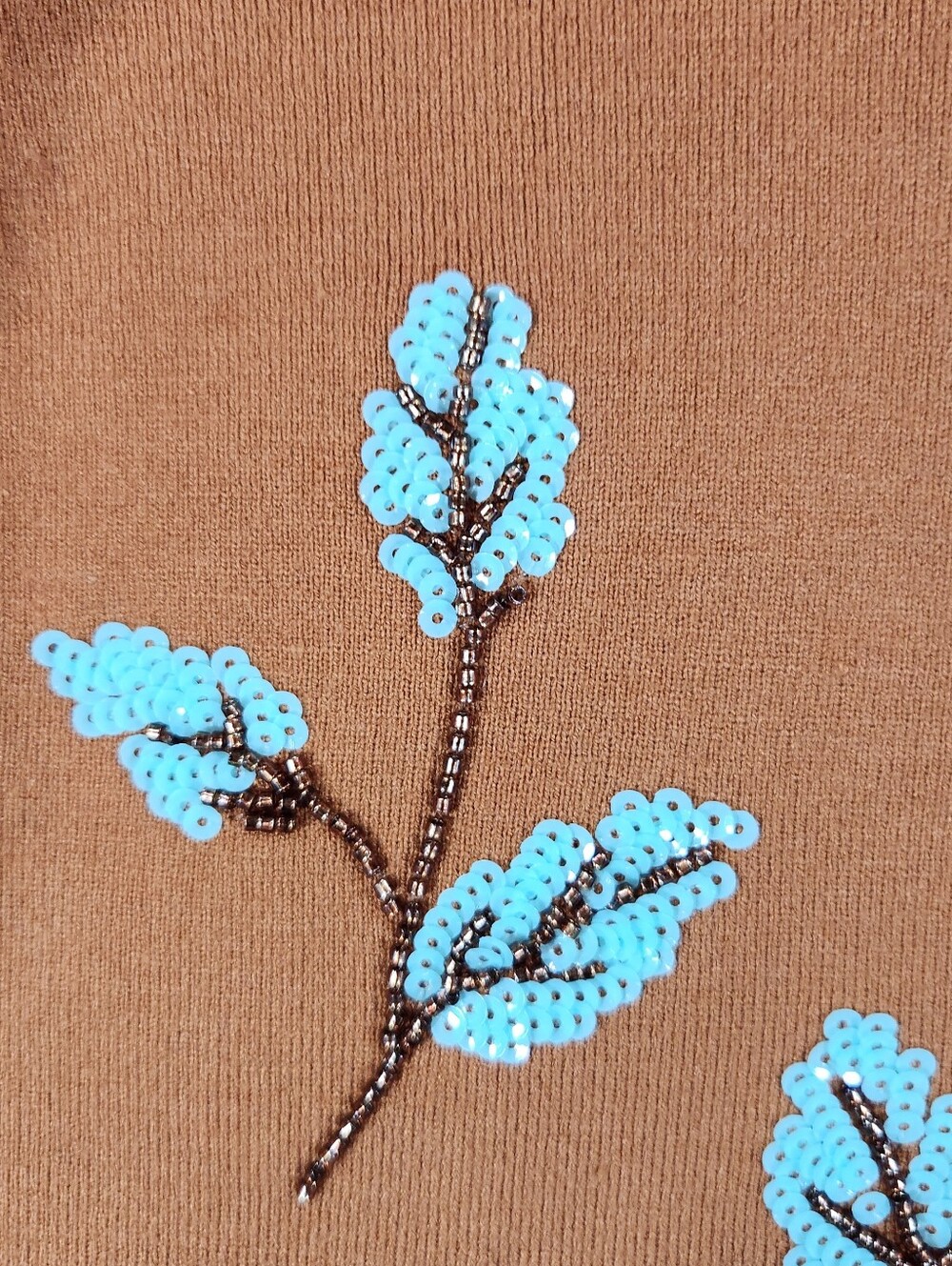 Fate Burnt Orange Sequin Leaf Mock Neck Sweater Small - Picture 10 of 12